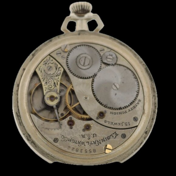 Antique 12 Size Elgin 15 Jewel Mechanical Pocket Watch 235 Nickel Running
